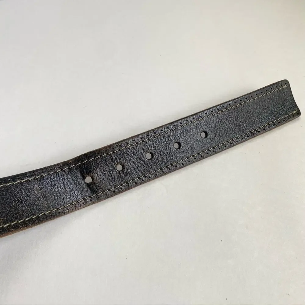 Original Penguin Dark Brown Leather Belt Silver‎ Buckle Distressed Mens 36